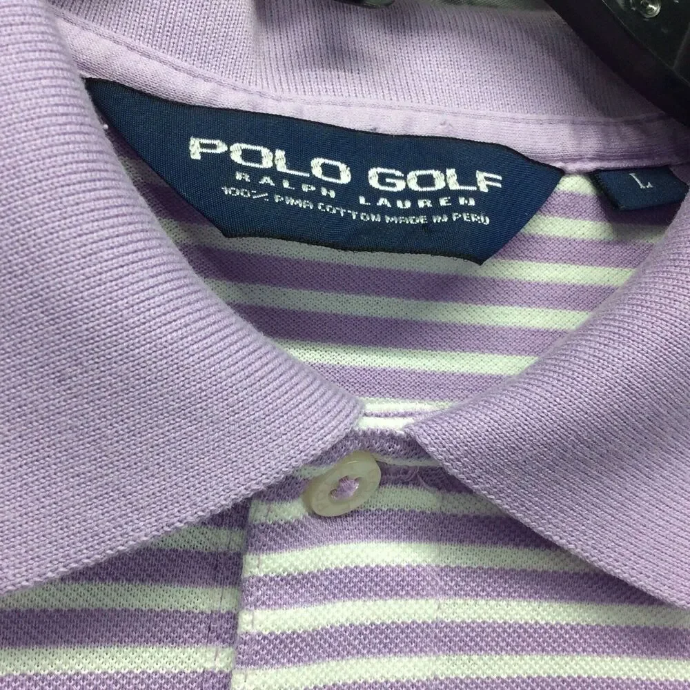 Polo Golf Ralph Lauren Polo Shirt Men's Size L Purple/White Striped Athleisure